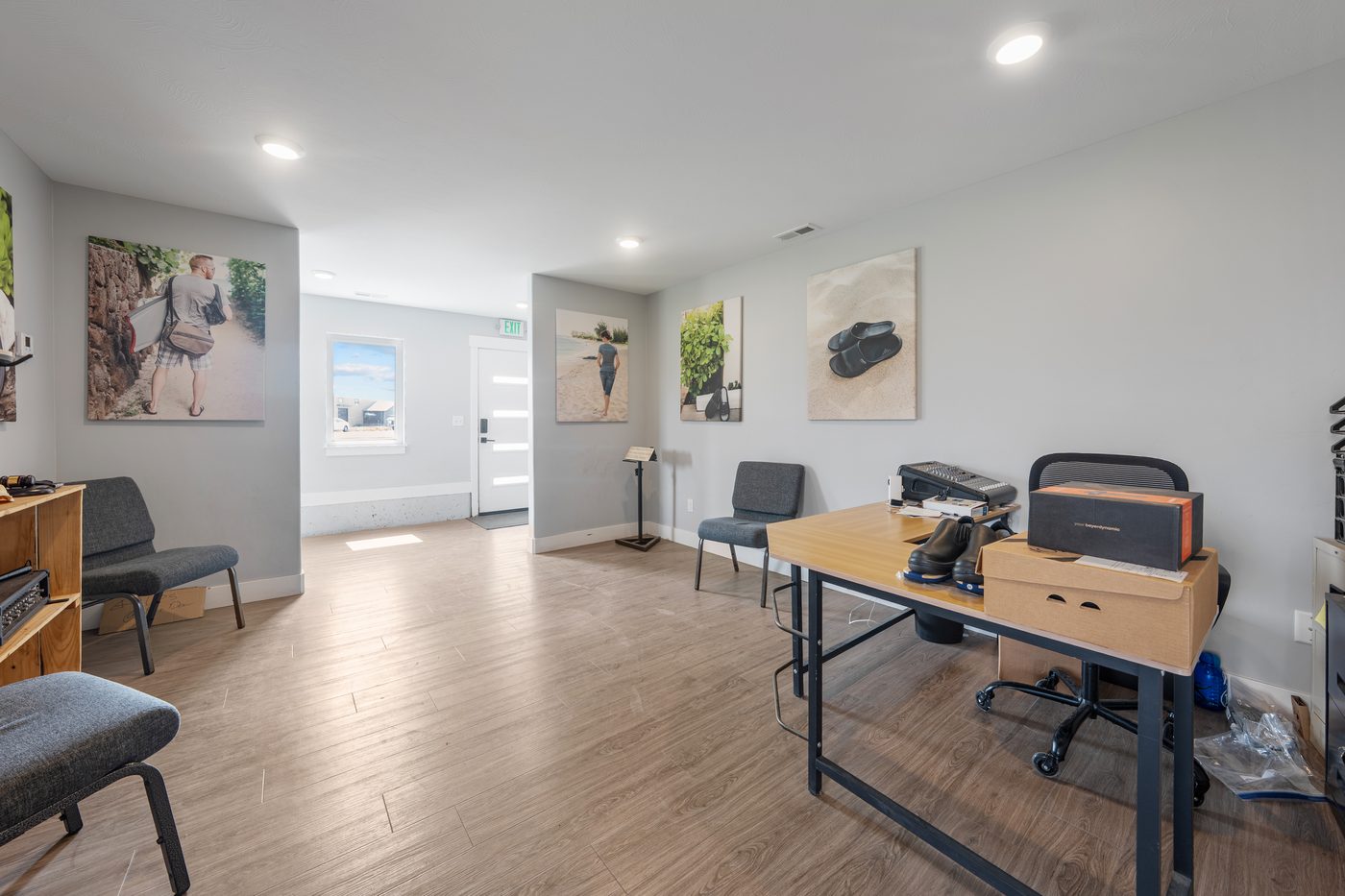 Showroom office area with product displays
