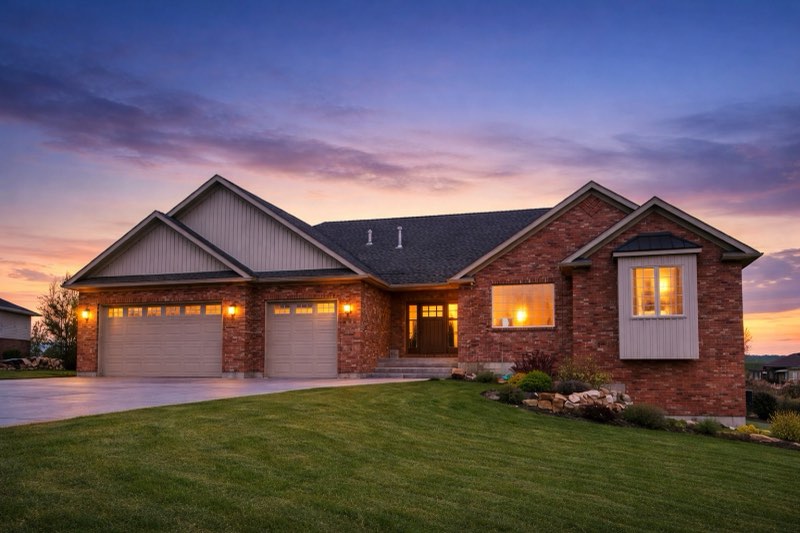 Brick ranch home at twilight in Ammon, Idaho